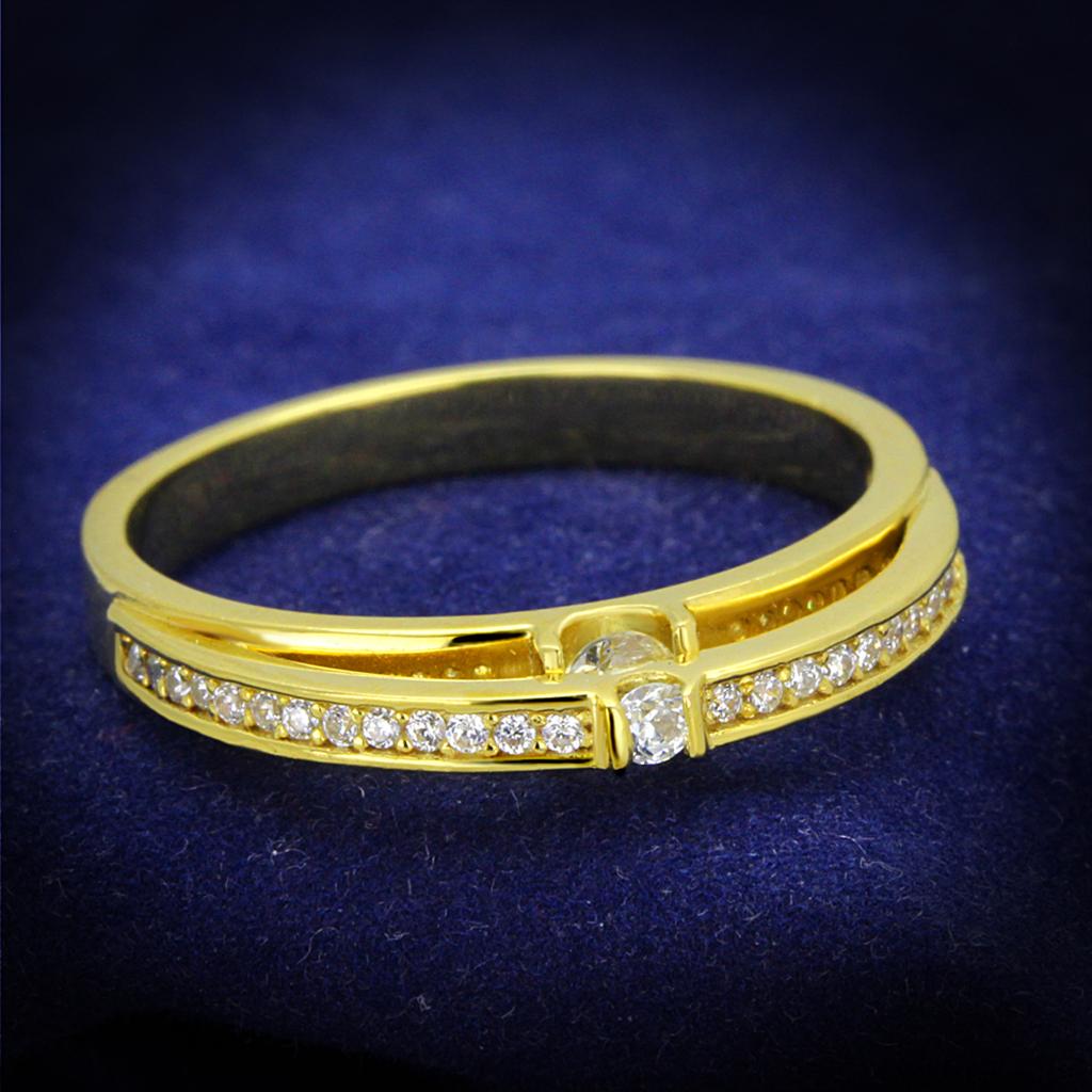 Gold 925 Sterling Silver Ring with AAA Grade CZ  in Clear