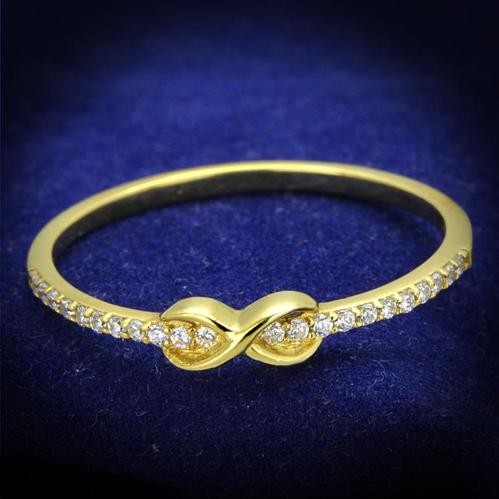 Gold 925 Sterling Silver Ring with AAA Grade CZ  in Clear