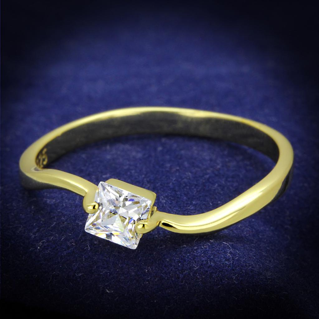 Gold 925 Sterling Silver Ring with AAA Grade CZ  in Clear