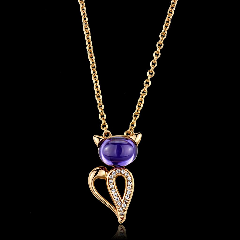 Rose Gold 925 Sterling Silver Chain Pendant with AAA Grade CZ  in Amethyst