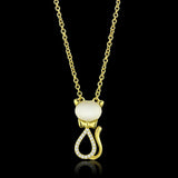 Gold 925 Sterling Silver Chain Pendant with Synthetic Cat Eye in White