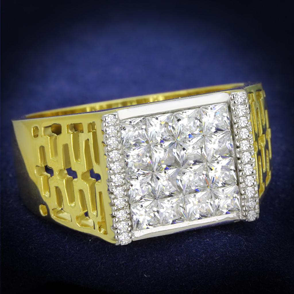 Gold+Rhodium 925 Sterling Silver Ring with AAA Grade CZ  in Clear