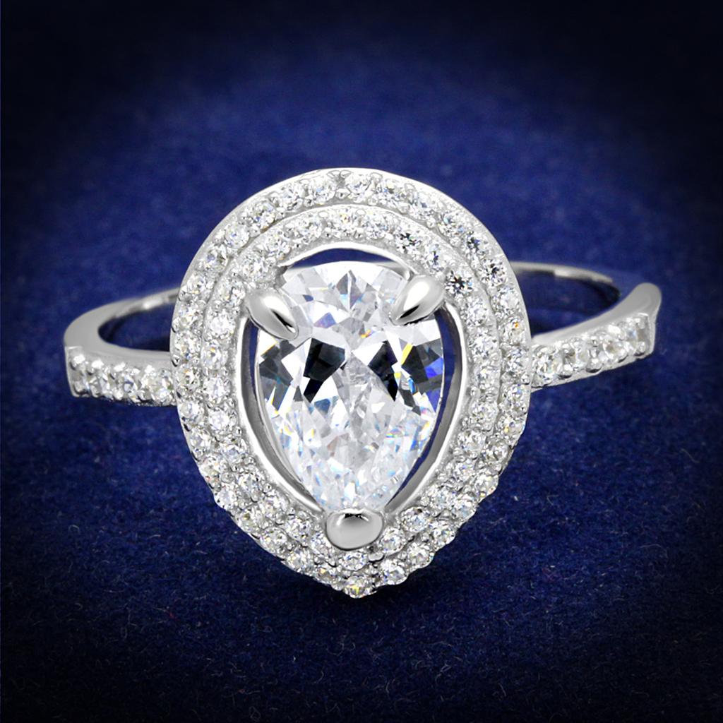 Rhodium 925 Sterling Silver Ring with AAA Grade CZ  in Clear
