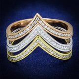 Rhodium + Gold + Rose Gold 925 Sterling Silver Ring with AAA Grade CZ  in Clear