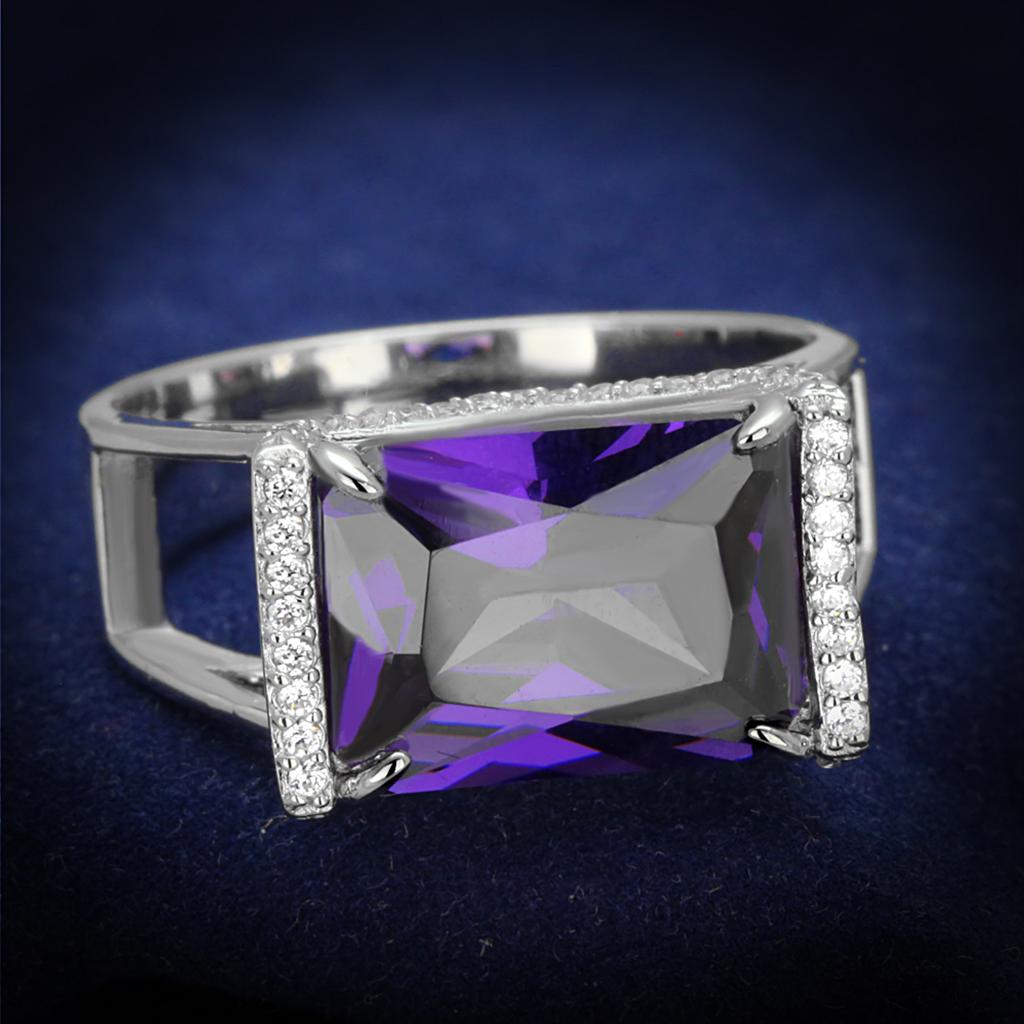 Rhodium 925 Sterling Silver Ring with AAA Grade CZ  in Amethyst