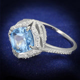 Rhodium 925 Sterling Silver Ring with Synthetic Spinel in Sea Blue