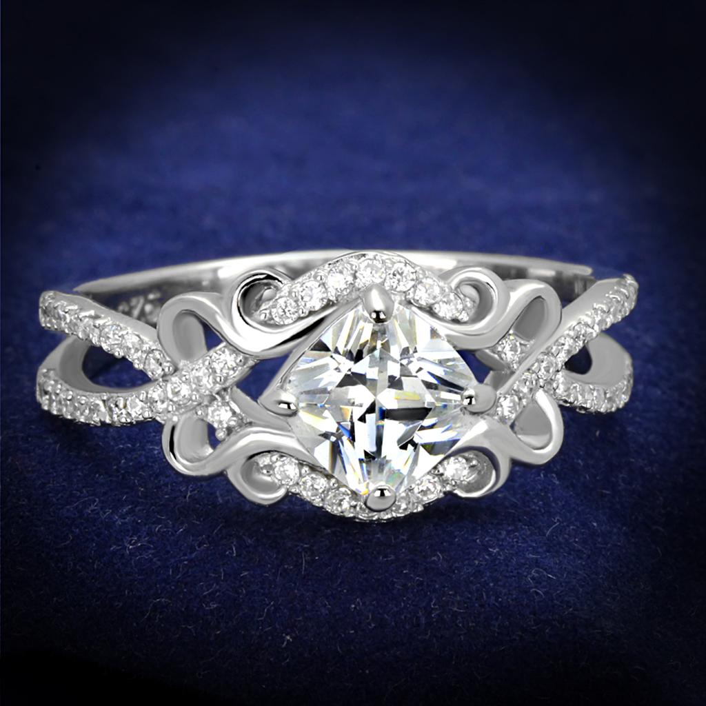 Rhodium 925 Sterling Silver Ring with AAA Grade CZ  in Clear