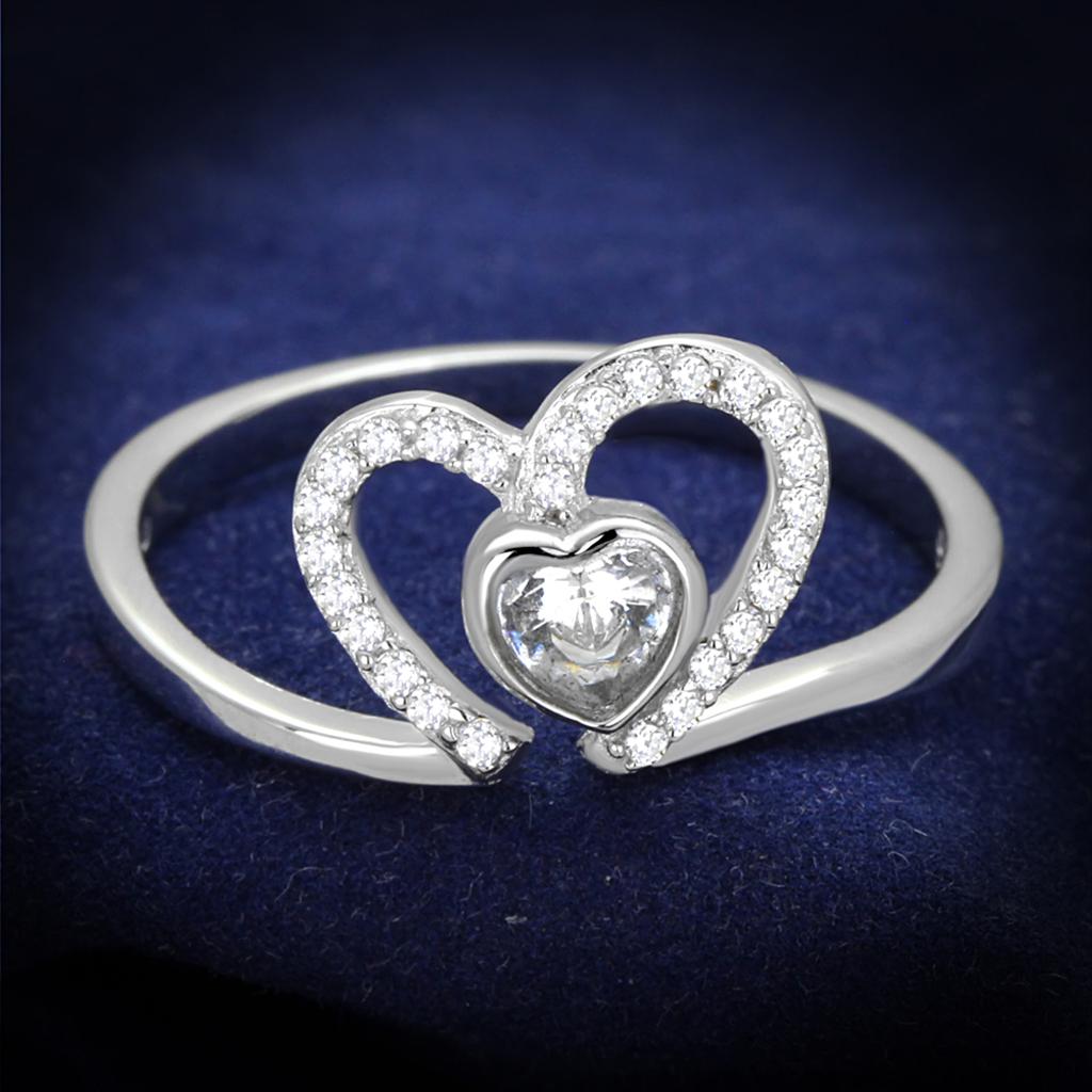 Rhodium 925 Sterling Silver Ring with AAA Grade CZ  in Clear