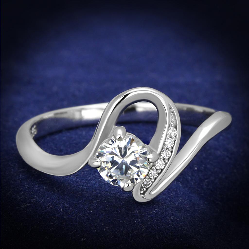 Rhodium 925 Sterling Silver Ring with AAA Grade CZ  in Clear