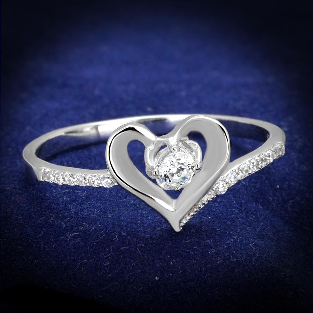Rhodium 925 Sterling Silver Ring with AAA Grade CZ  in Clear