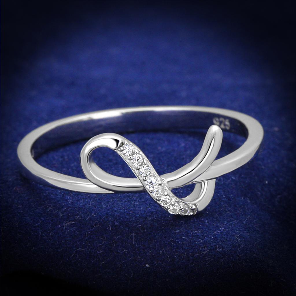 Rhodium 925 Sterling Silver Ring with AAA Grade CZ  in Clear
