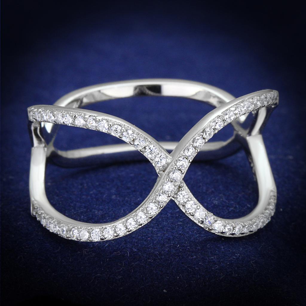 Rhodium 925 Sterling Silver Ring with AAA Grade CZ  in Clear