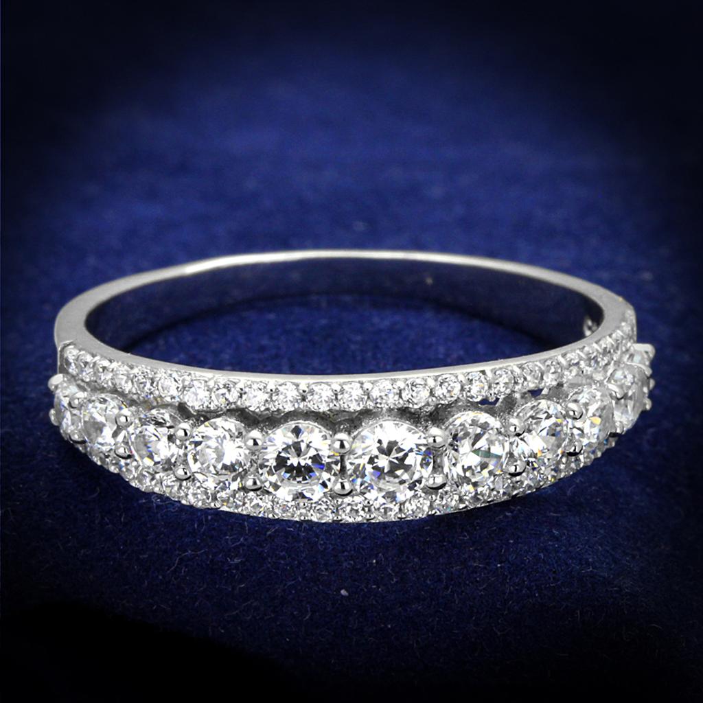 Rhodium 925 Sterling Silver Ring with AAA Grade CZ  in Clear