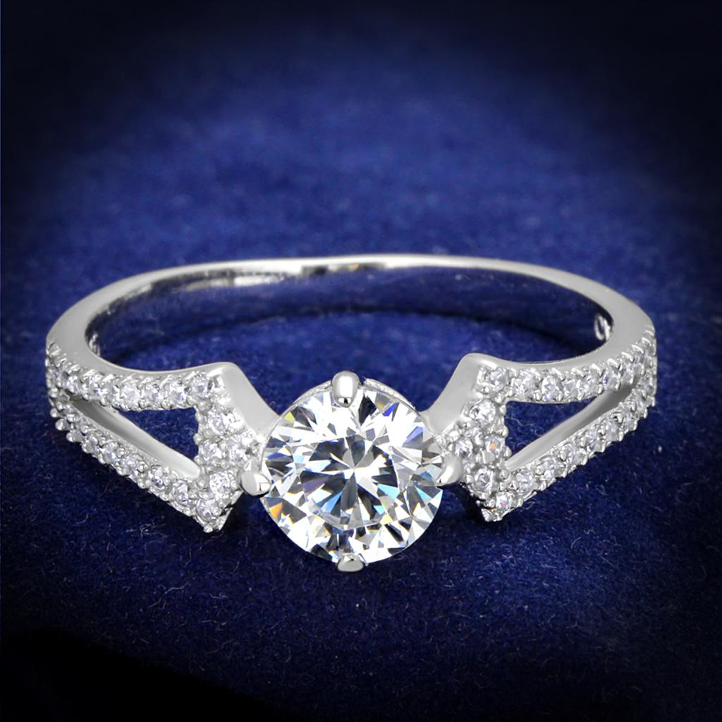 Rhodium 925 Sterling Silver Ring with AAA Grade CZ  in Clear