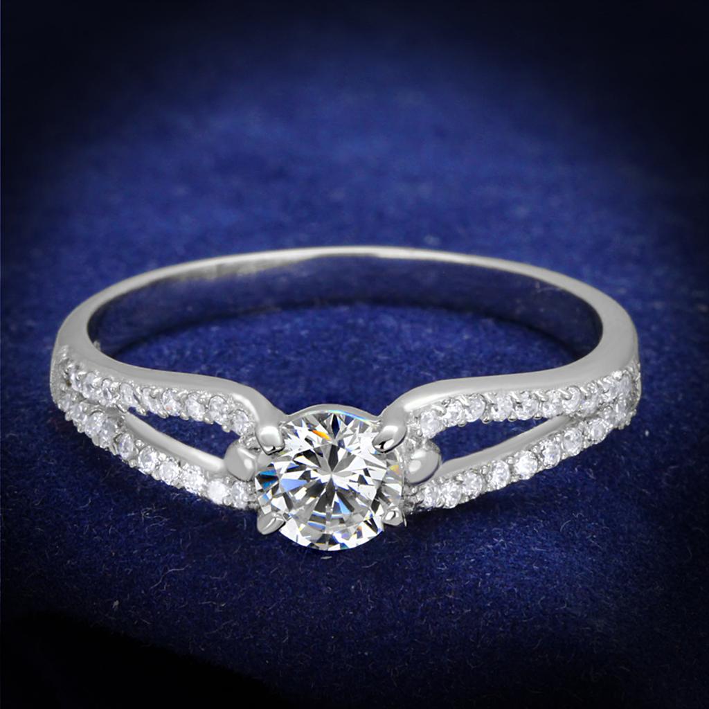 Rhodium 925 Sterling Silver Ring with AAA Grade CZ  in Clear
