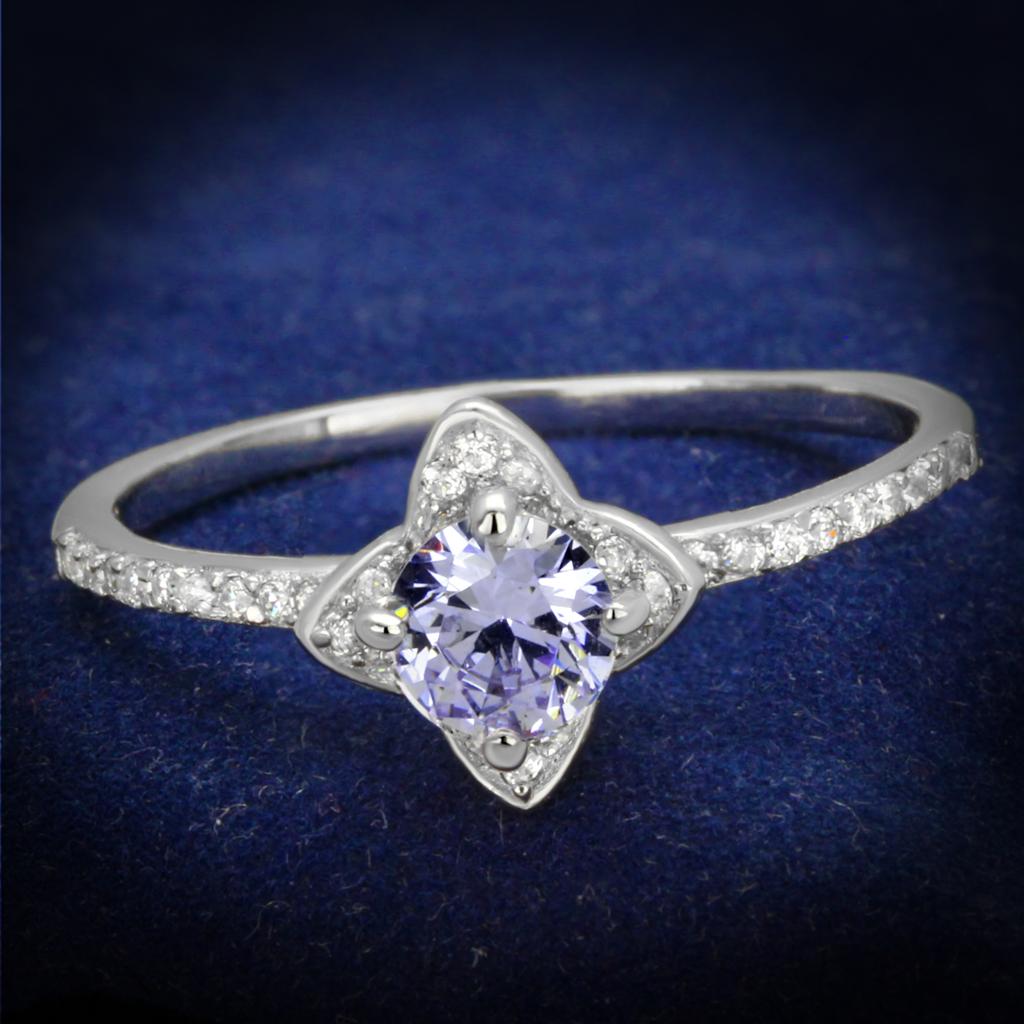 Rhodium 925 Sterling Silver Ring with AAA Grade CZ  in Light Amethyst