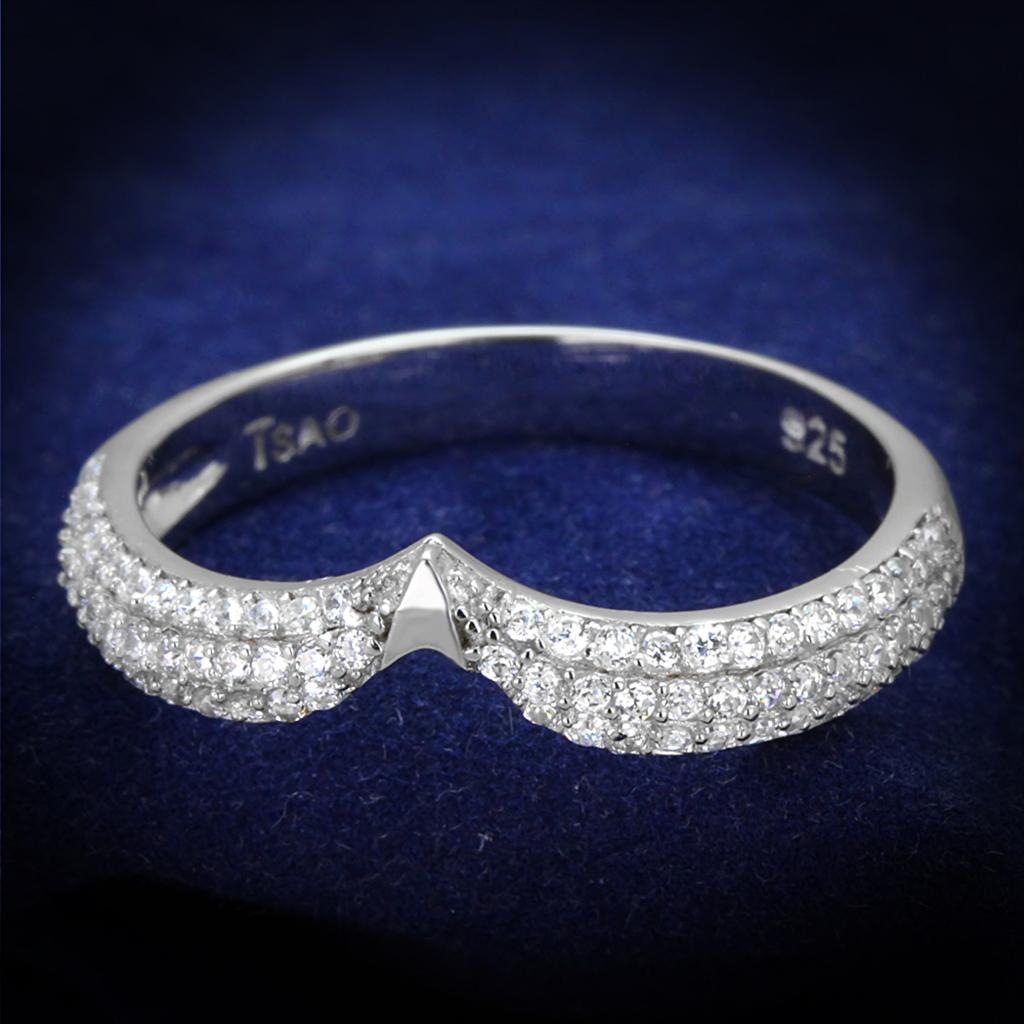 Rhodium 925 Sterling Silver Ring with AAA Grade CZ  in Clear