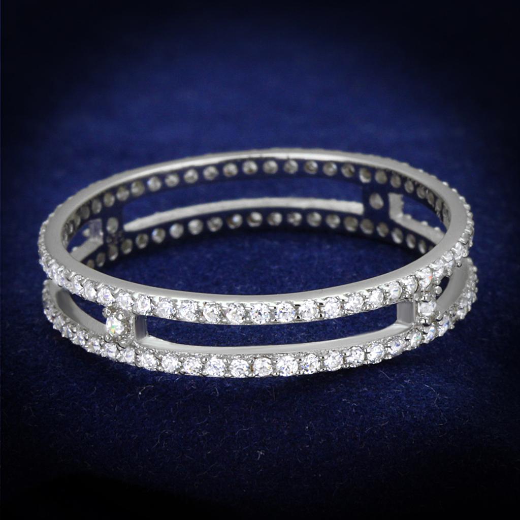 Rhodium 925 Sterling Silver Ring with AAA Grade CZ  in Clear