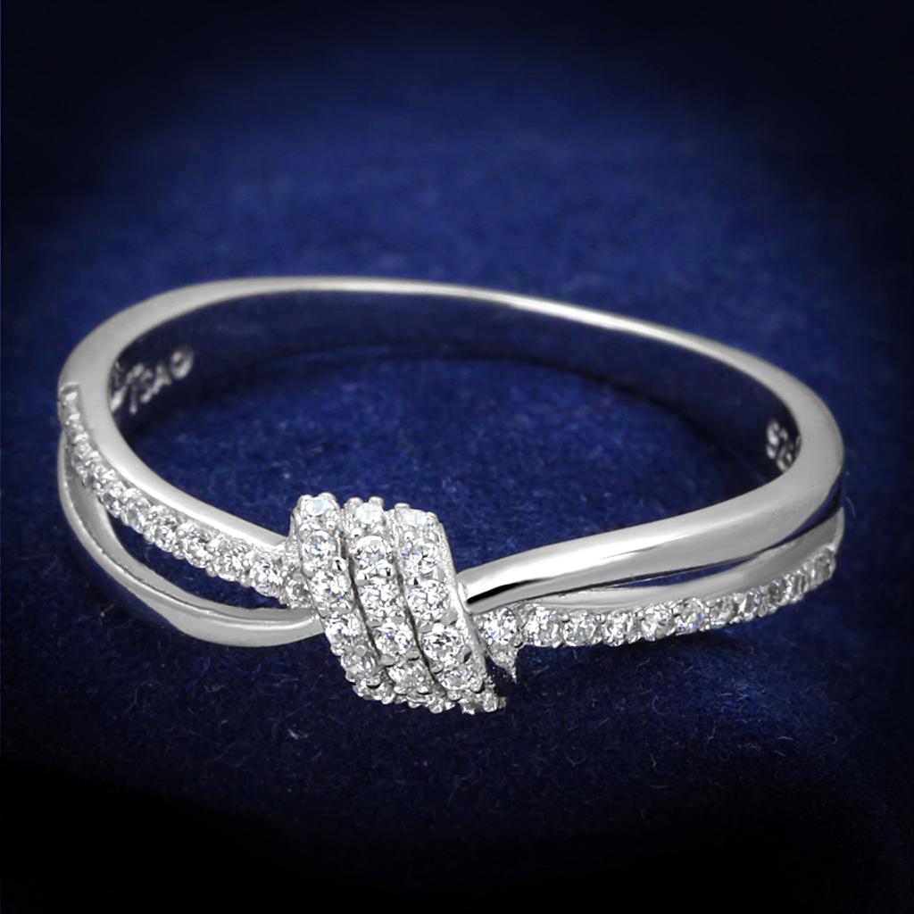Rhodium 925 Sterling Silver Ring with AAA Grade CZ  in Clear