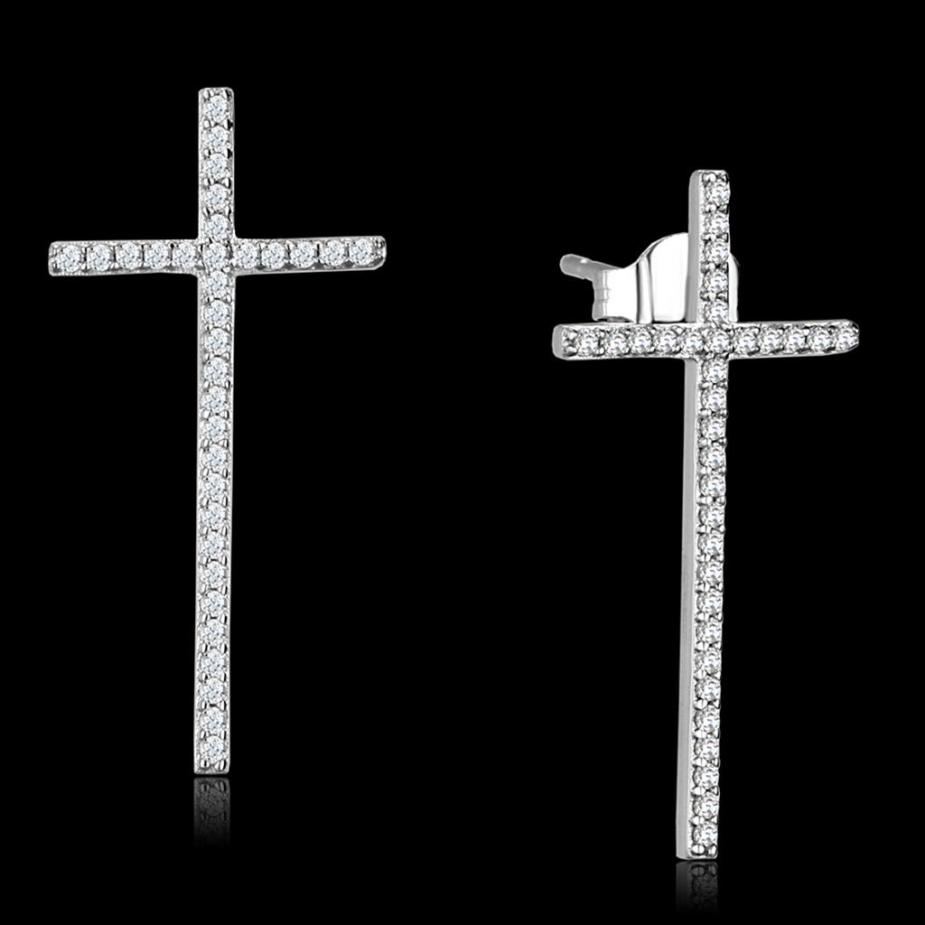 Rhodium 925 Sterling Silver Earrings with AAA Grade CZ  in Clear