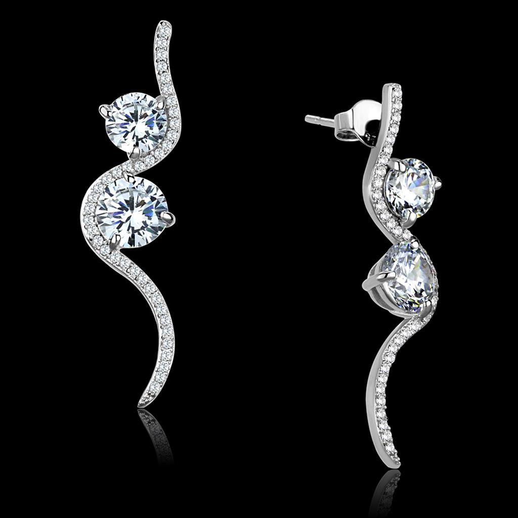 Rhodium 925 Sterling Silver Earrings with AAA Grade CZ  in Clear