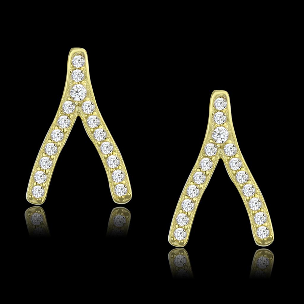 Gold 925 Sterling Silver Earrings with AAA Grade CZ  in Clear