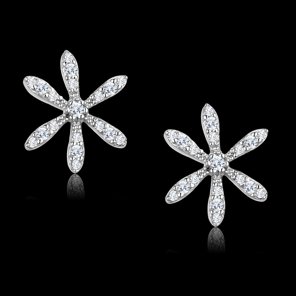 Rhodium 925 Sterling Silver Earrings with AAA Grade CZ  in Clear
