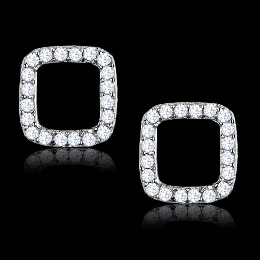 Rhodium 925 Sterling Silver Earrings with AAA Grade CZ  in Clear
