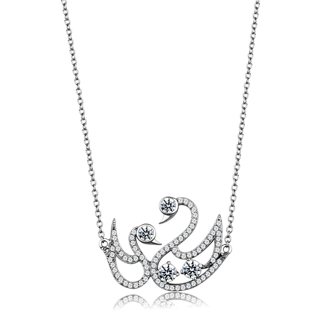 Rhodium 925 Sterling Silver Chain Pendant with AAA Grade CZ  in Clear