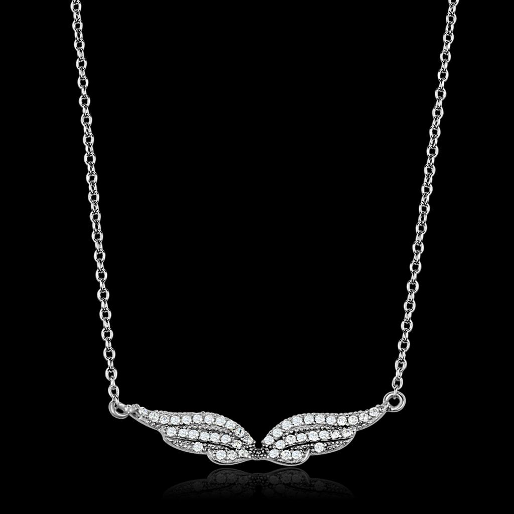 Rhodium 925 Sterling Silver Chain Pendant with AAA Grade CZ  in Clear