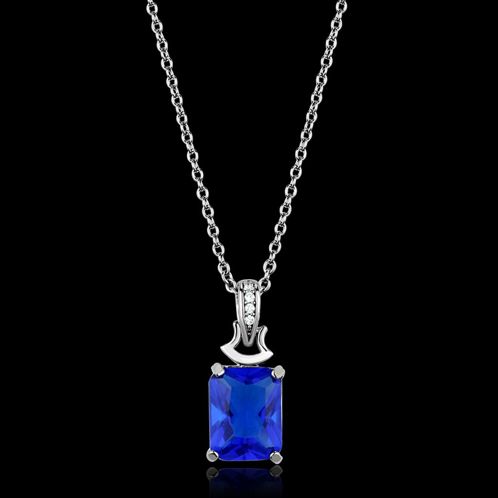 Rhodium 925 Sterling Silver Chain Pendant with Synthetic Synthetic Glass in Montana