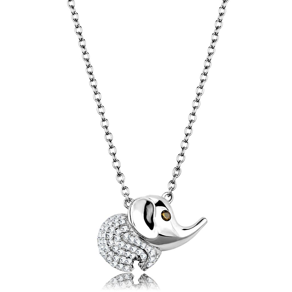 Rhodium 925 Sterling Silver Chain Pendant with AAA Grade CZ  in Topaz