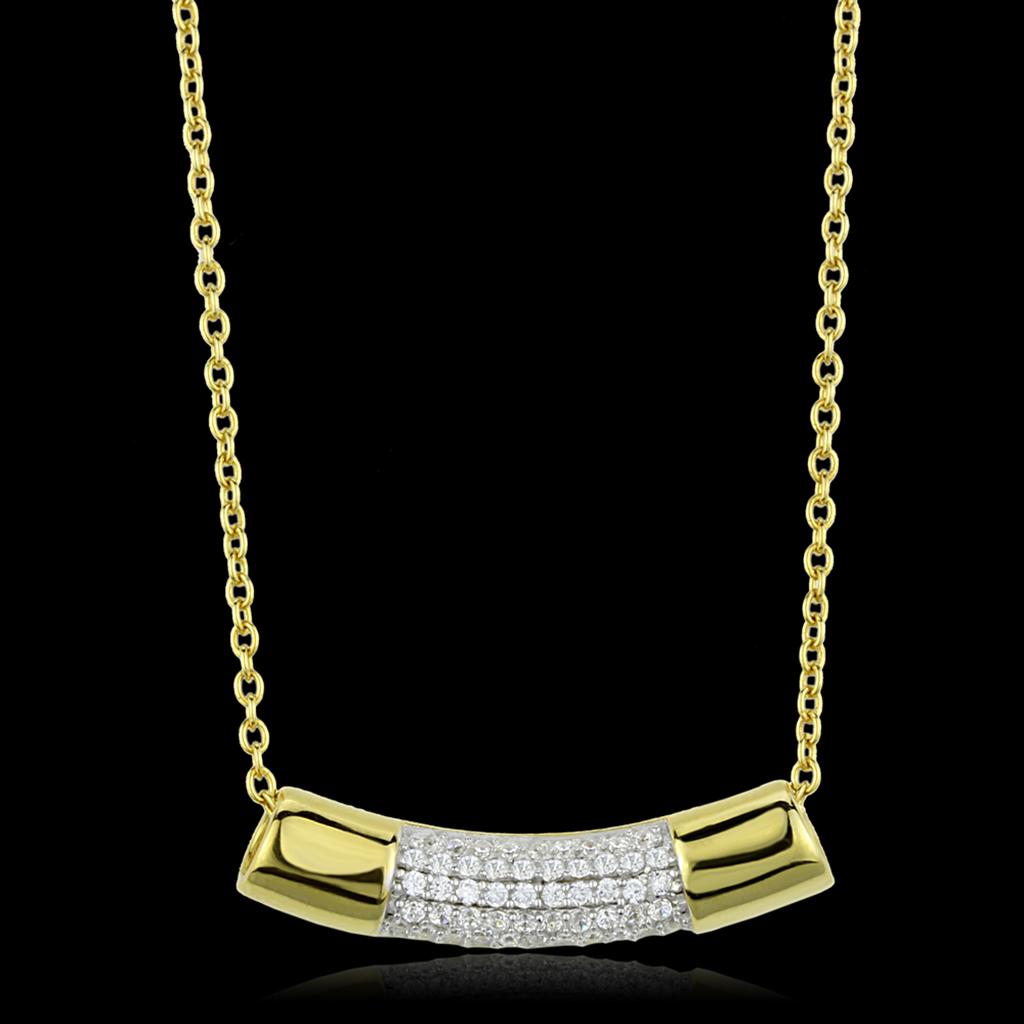 Gold+Rhodium 925 Sterling Silver Chain Pendant with AAA Grade CZ  in Clear