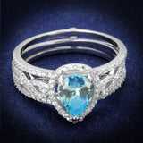 Rhodium 925 Sterling Silver Ring with AAA Grade CZ  in Sea Blue