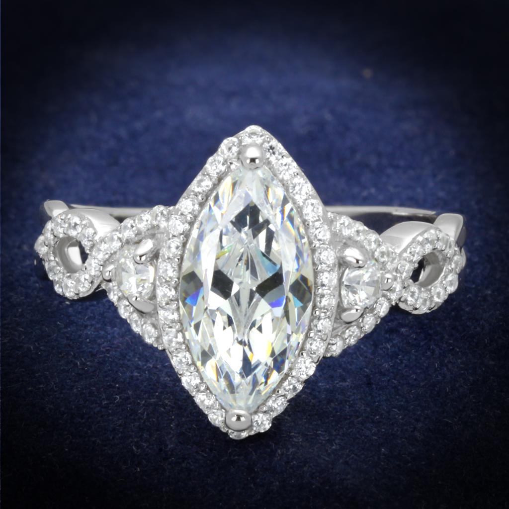 Rhodium 925 Sterling Silver Ring with AAA Grade CZ  in Clear