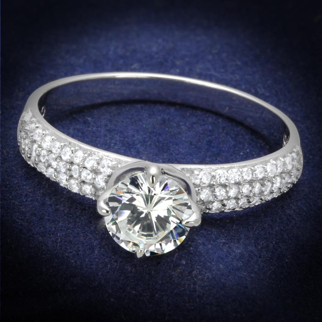 Rhodium 925 Sterling Silver Ring with AAA Grade CZ  in Clear