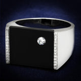 Rhodium 925 Sterling Silver Ring with Synthetic Onyx in Jet