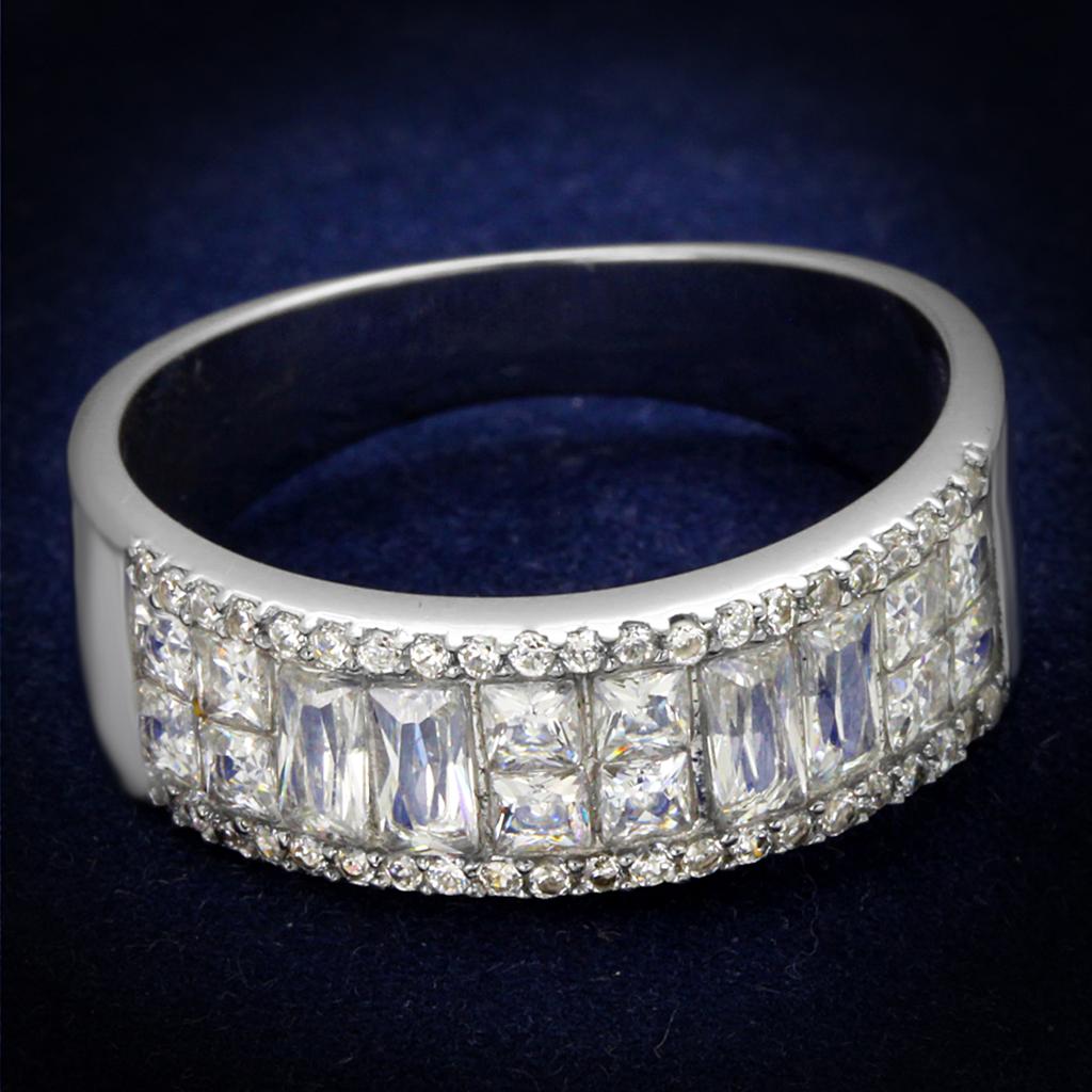 Rhodium 925 Sterling Silver Ring with AAA Grade CZ  in Clear