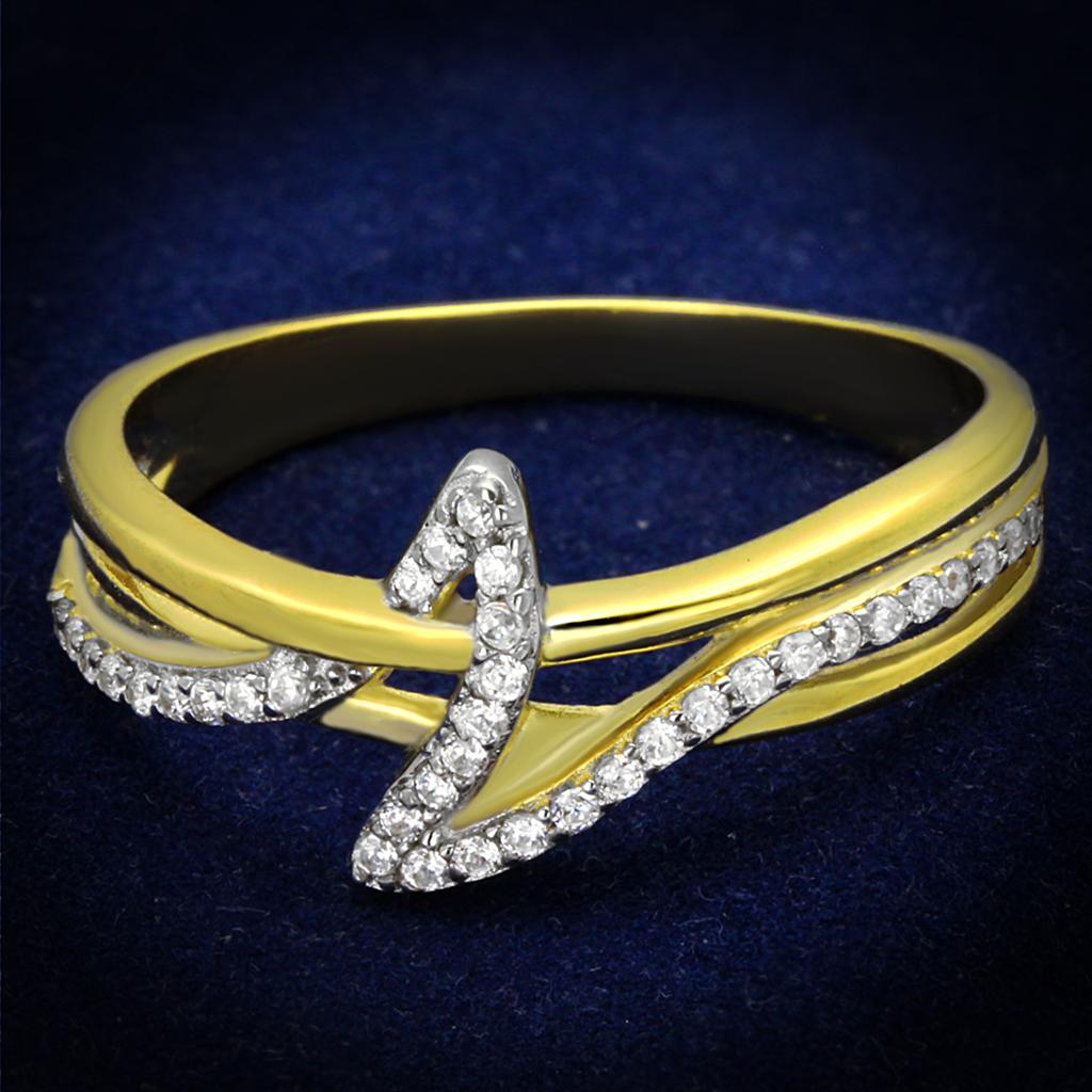 Gold+Rhodium 925 Sterling Silver Ring with AAA Grade CZ  in Clear