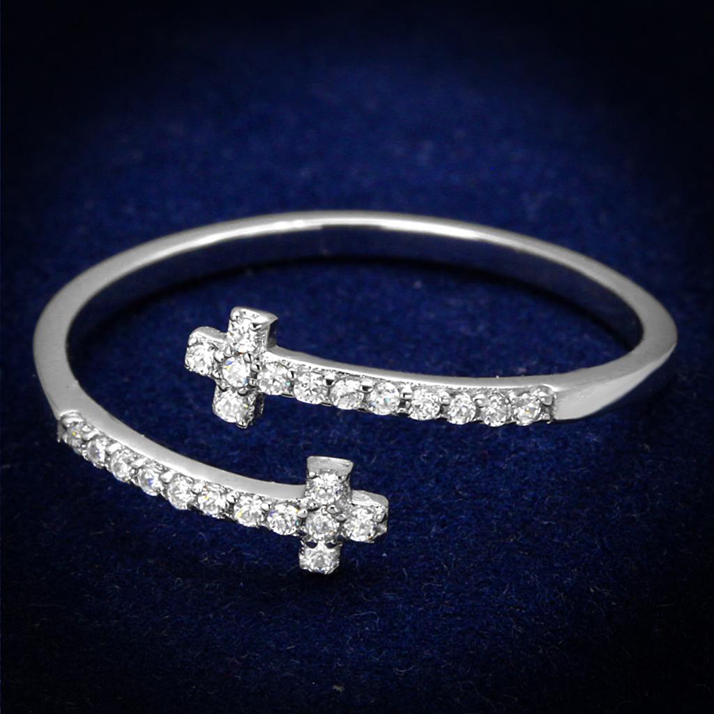 Rhodium 925 Sterling Silver Ring with AAA Grade CZ  in Clear