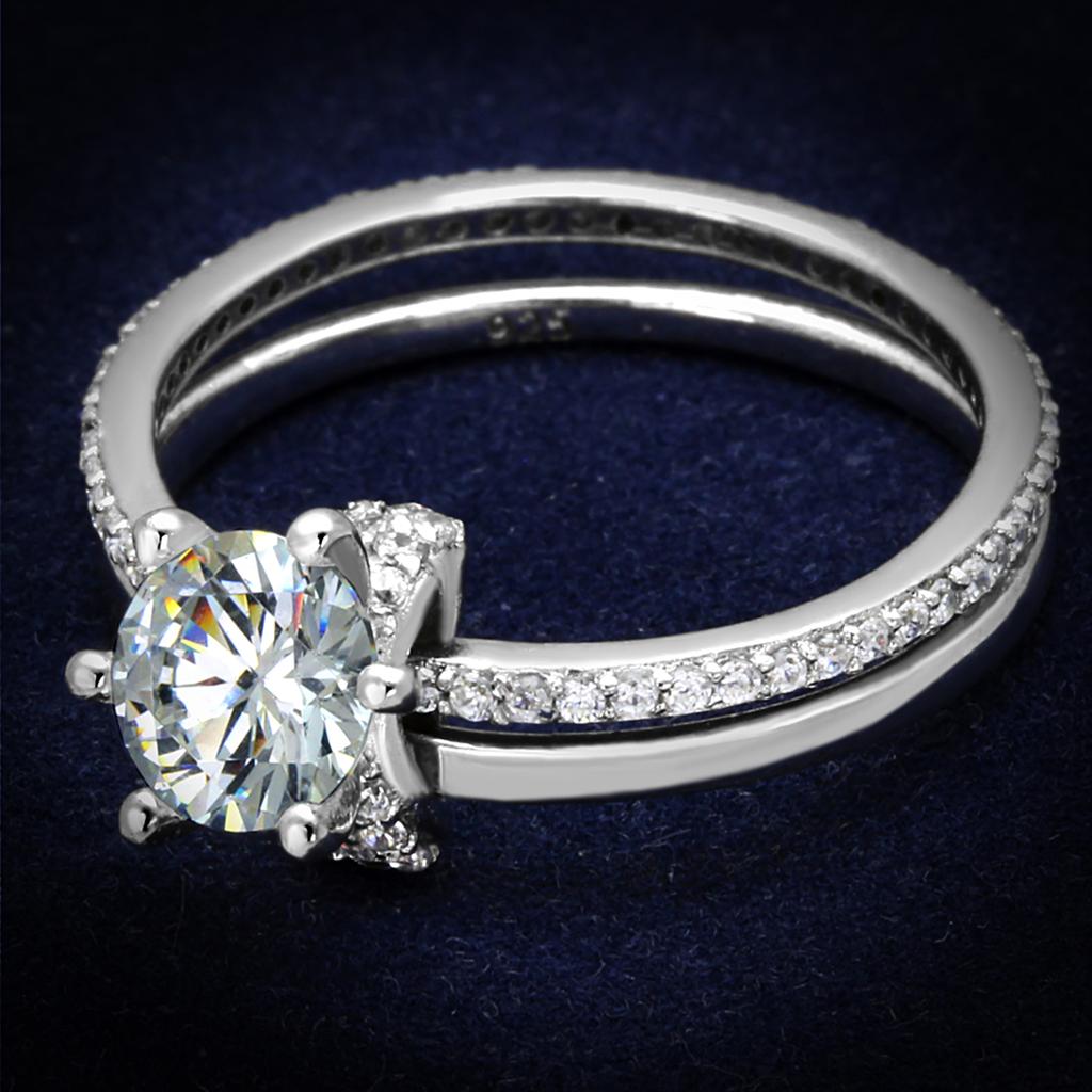 Rhodium 925 Sterling Silver Ring with AAA Grade CZ  in Clear