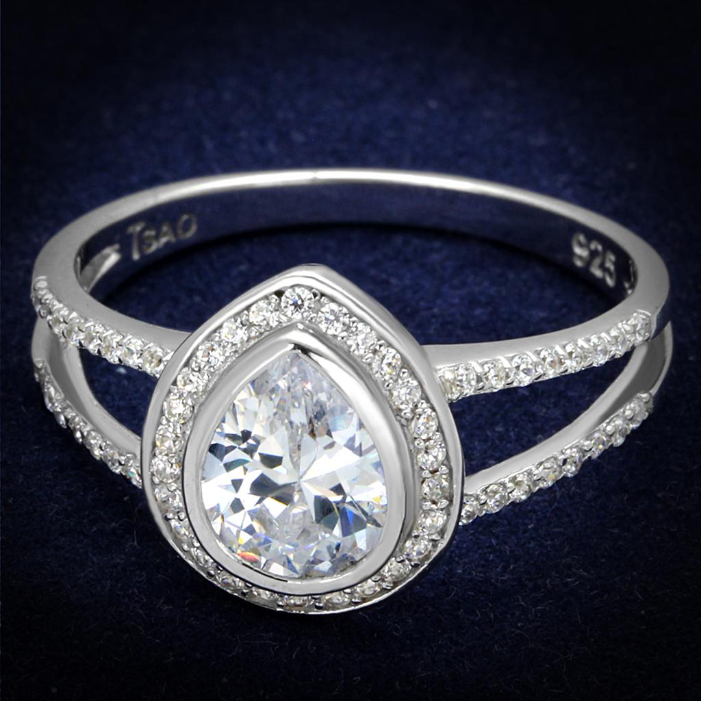 Rhodium 925 Sterling Silver Ring with AAA Grade CZ  in Clear