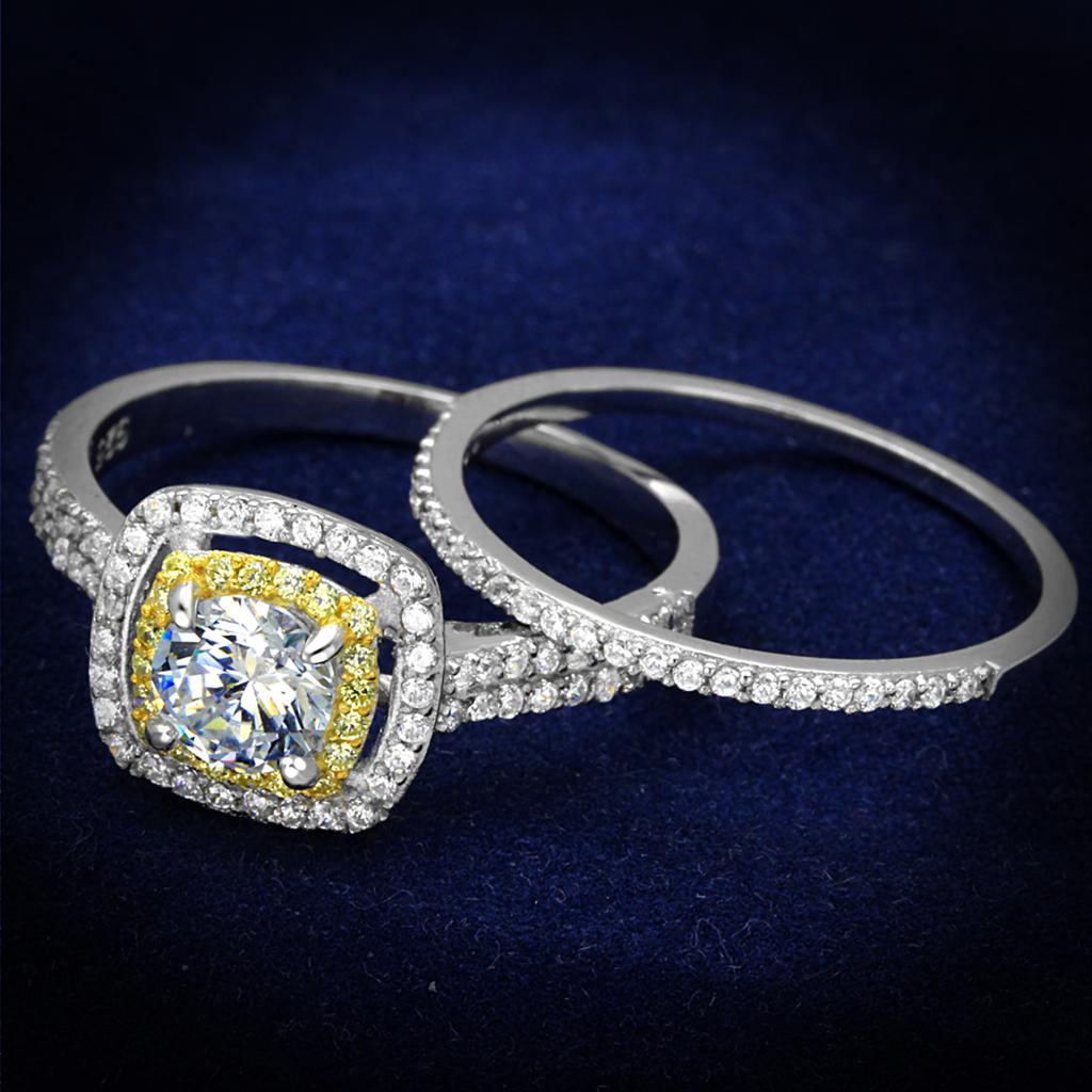 Reverse Two-Tone 925 Sterling Silver Ring with AAA Grade CZ  in Clear