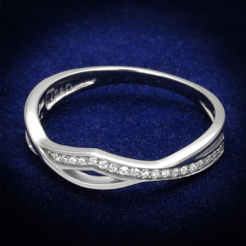 Rhodium 925 Sterling Silver Ring with AAA Grade CZ  in Clear