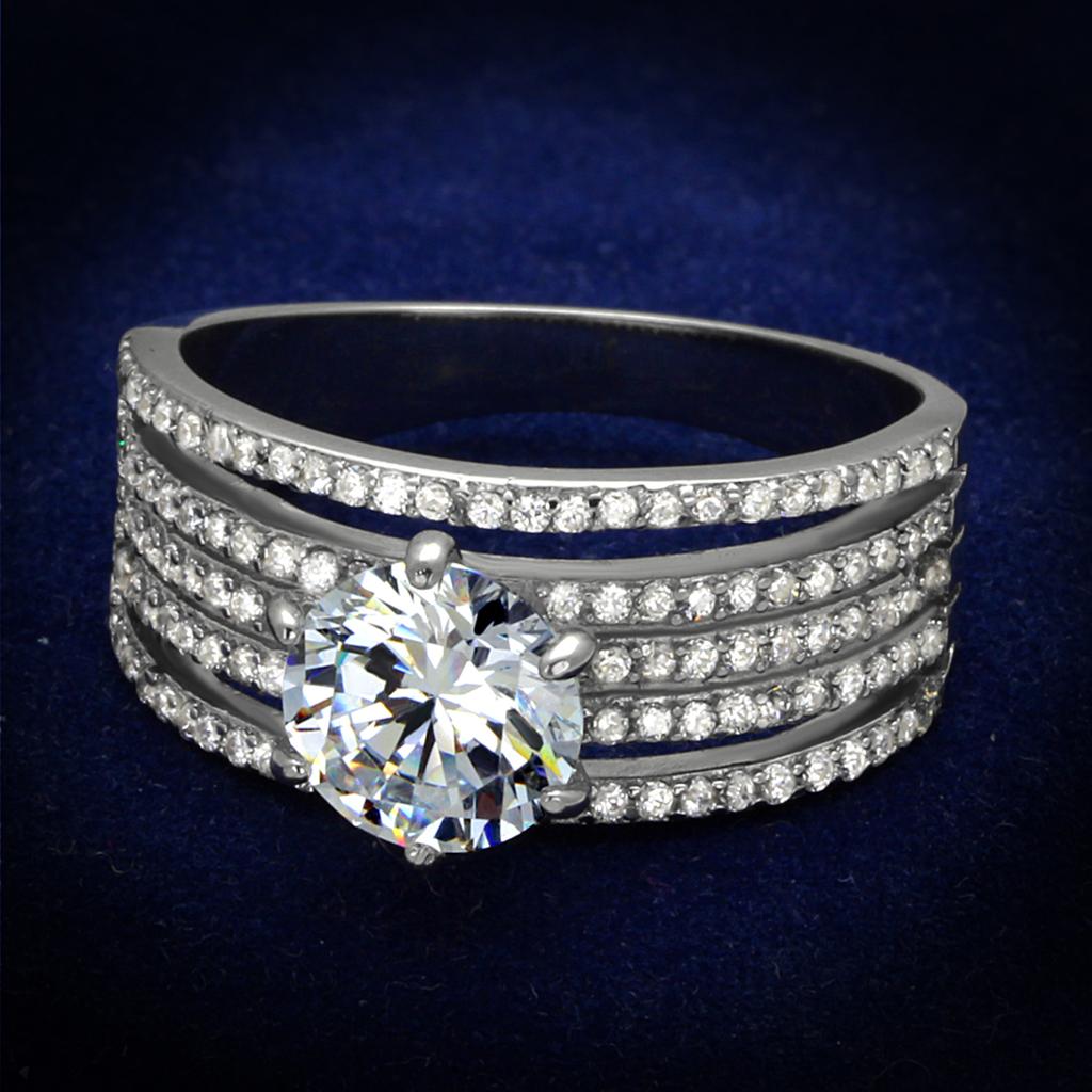 Rhodium 925 Sterling Silver Ring with AAA Grade CZ  in Clear