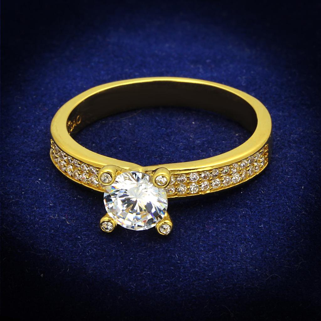 Gold 925 Sterling Silver Ring with AAA Grade CZ  in Clear