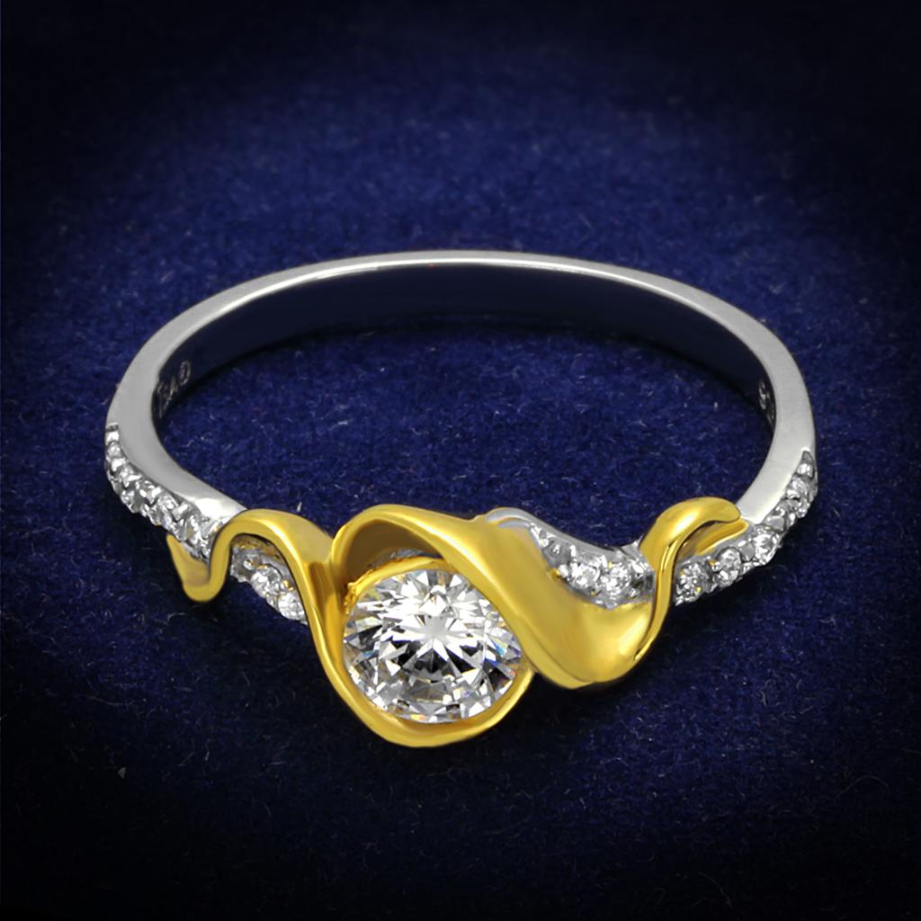 Reverse Two-Tone 925 Sterling Silver Ring with AAA Grade CZ  in Clear