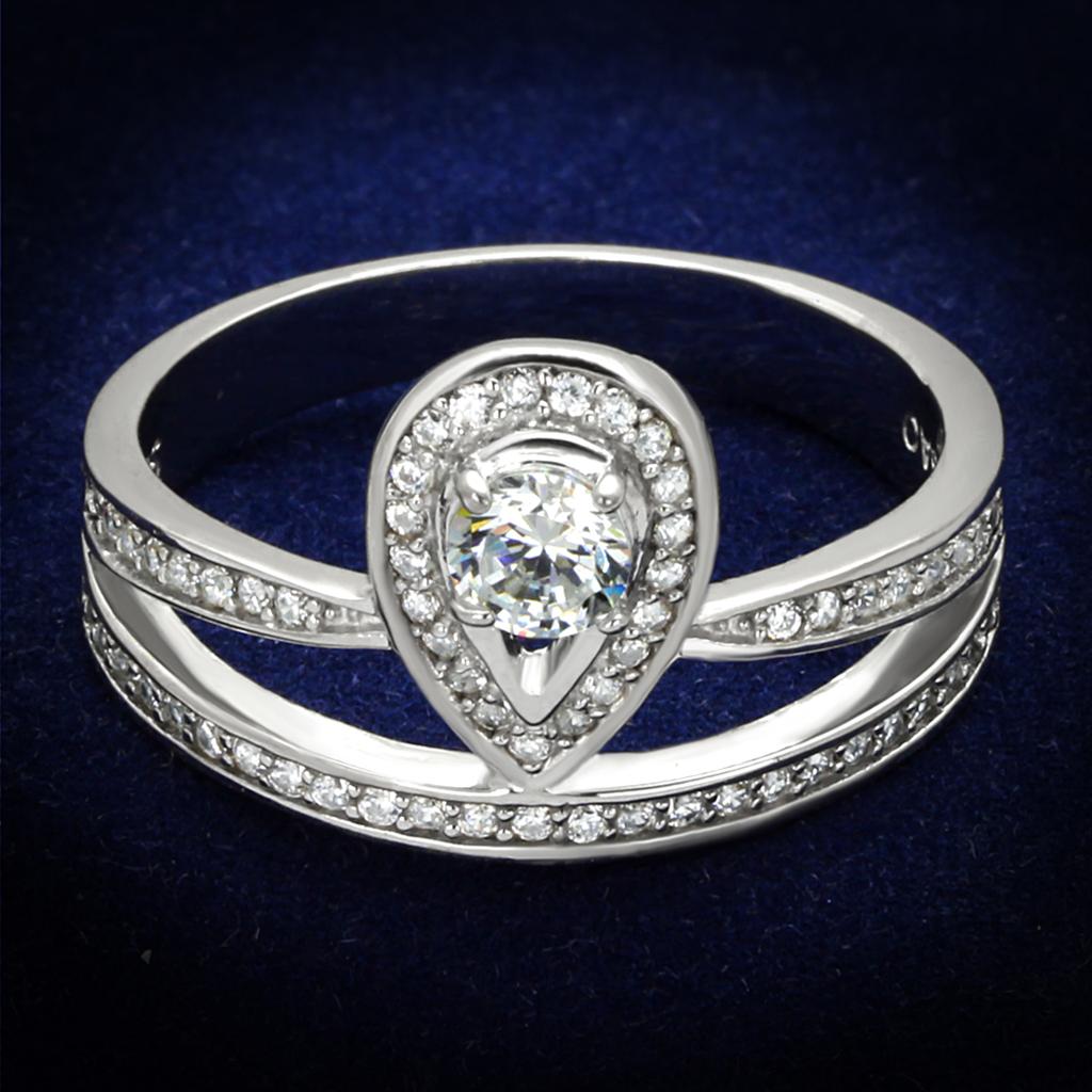 Rhodium 925 Sterling Silver Ring with AAA Grade CZ  in Clear