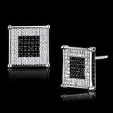 Rhodium + Ruthenium 925 Sterling Silver Earrings with AAA Grade CZ  in Black Diamond