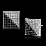 Rhodium + Ruthenium 925 Sterling Silver Earrings with AAA Grade CZ  in Black Diamond